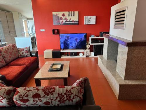 a living room with a couch and a tv at Apartment Pupina in Žrnovnica