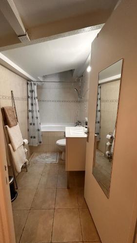 une salle de bain avec une baignoire, un lavabo et des toilettes dans l'établissement Duplex Paris 12èmè Près De Nation, à Paris