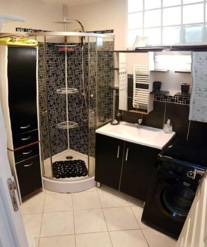 une salle de bain avec douche et lavabo dans l'établissement Maison de 120 m², divisée en 2 appartements indépendants, à Les Sables-dʼOlonne