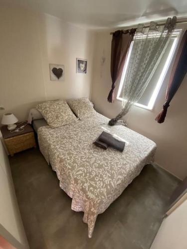 - une chambre avec un lit et une lampe dans l'établissement Idéal pour visiter les Îles d’or, à Hyères