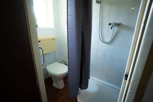 y baño con aseo y ducha. en Sevenoaks Guest House en Trimley Heath
