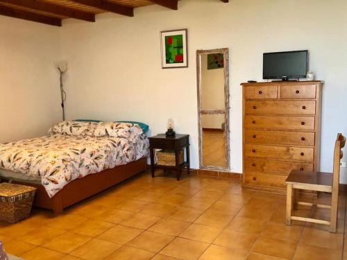a bedroom with a bed and a dresser with a television at Finca Marañuela in La Perdoma