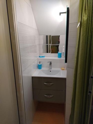 a bathroom with a sink and a mirror at Escale Élégante à Héricourt in Héricourt