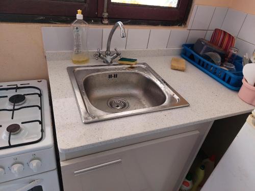 a kitchen counter with a sink and a stove at DOMAINE DE KANELLE A DESFARGES in Rivière-Pilote