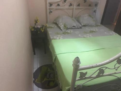 1 dormitorio con 1 cama verde en una habitación en DOMAINE DE KANELLE A DESFARGES en Rivière-Pilote