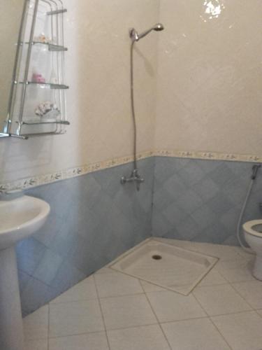 La salle de bains est pourvue d'une douche, de toilettes et d'un lavabo. dans l'établissement Villa luxueuse et familiale, à Tetouan