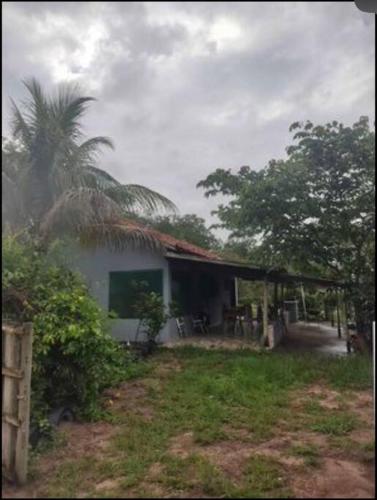 een huis met een palmboom ervoor bij Rancho próximo Rio Pardo in Bataguaçu