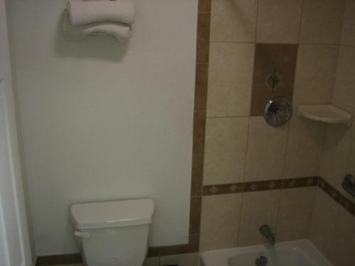 a bathroom with a toilet and a shower at Vista Motel in Los Angeles