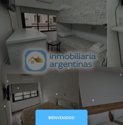 uma fotografia de um quarto com uma cama num quarto em habitacion comoda cerca del obelisco em Buenos Aires