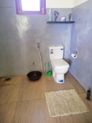 a bathroom with a toilet and a bowl on the floor at Mahi Villa in Bentota