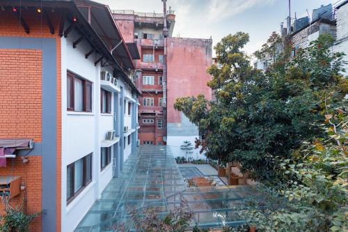 a view of a street between buildings at Aawas Boutique Hotel in Kathmandu