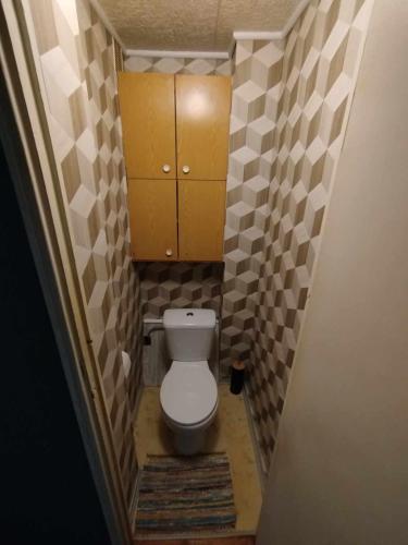 a small bathroom with a toilet in a hallway at Külaliskorter Põlvas in Põlva