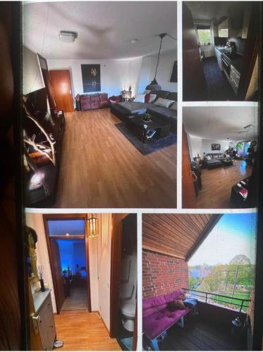 een collage van vier foto's van een woonkamer bij MK Appartement in Alfter