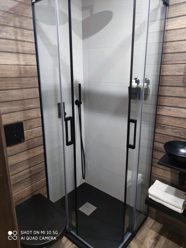a shower with a glass door in a bathroom at EL REFUGIO DE CARMEN 1 B in Almuñécar