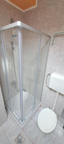 e bagno con servizi igienici e cabina doccia. di Studio Dani a Mostar