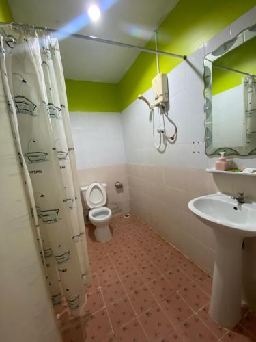 Pak Klong Room for rent في جزيرة في في: حمام مع مرحاض ومغسلة ومرآة