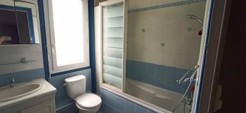 une salle de bain avec toilettes, lavabo et douche dans l'établissement Le paradis face au marché, à La Rochelle