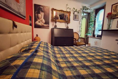 a bedroom with a bed and a tv in it at La casa nel Borgo in San Gregorio da Sassola