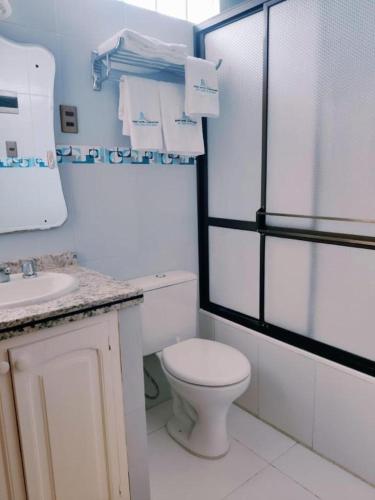 bagno bianco con servizi igienici e lavandino di COMODORO DEPARTAMENTOS a Oruro