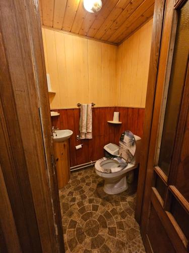 a bathroom with a toilet and a sink at Svečiu Namai in Pagiriai