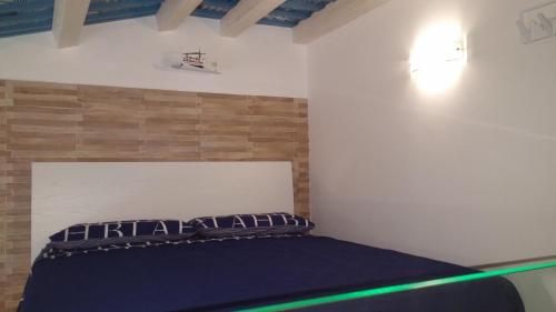 ein Schlafzimmer mit einem Bett mit grünem Licht in der Unterkunft La Casetta nel Porto in Castellammare del Golfo