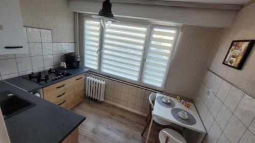 a small kitchen with a sink and a window at DAMS Apartament Oświęcim in Oświęcim