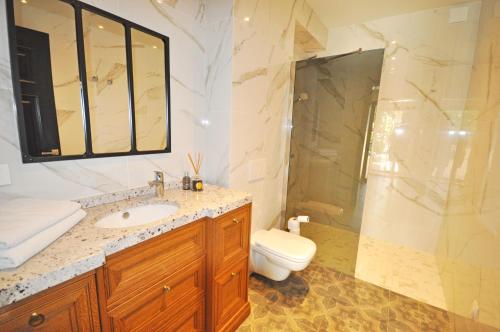 a bathroom with a sink and a shower and a toilet at Riviera Living in Mandelieu-la-Napoule