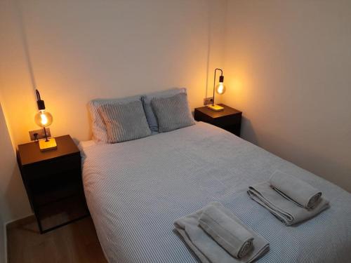 una camera da letto con un grande letto con due asciugamani di Apartamento Playa Paseo Marítimo Almería a Almería