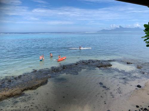 a group of people in the water at the beach at Fare Hotu Punaauia bord de mer in Punaauia
