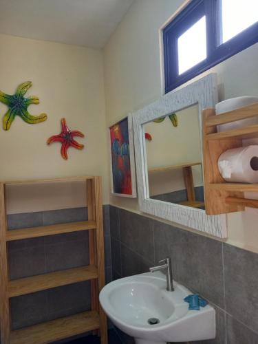 a bathroom with a sink and a mirror at Kuluka Resort And Spa in San Miguel