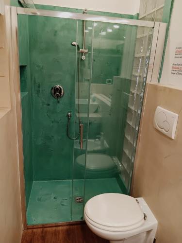 ローマにあるCasetta di Trastevereのバスルーム(ガラス張りのシャワー、トイレ付)
