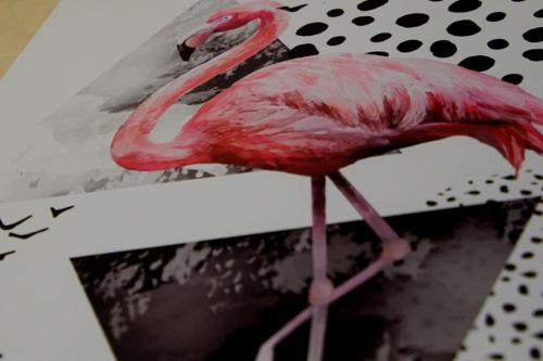 a picture of a pink flamingo standing on a table at Departamento Dakota in Chetumal