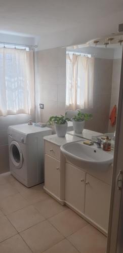 a bathroom with a washing machine and a sink at Nido in Parma
