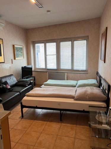 1 cama grande en la sala de estar con sofá en Hotel Apartment, en Colonia