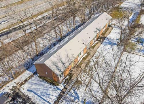 an aerial view of a train station in the snow at Studio w/ King Bed near Dwtn in Rochester