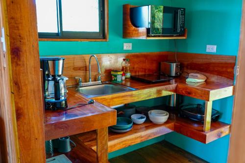 a kitchen with a sink and a counter top at Cabaña Indira in Monteverde Costa Rica
