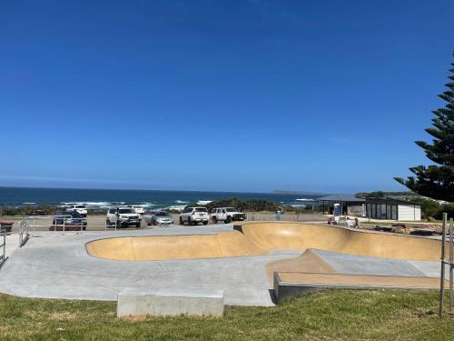 a skate park with a skateboard ramp in a parking lot at Coastal Country Retreat, Spa, fireplace, pet friendly, FREE WIFI wine & chocolates, Kilarney, 10 minutes to Phillip Island in Kilcunda