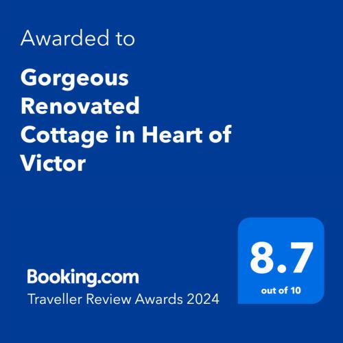a screenshot of a phone screen with the text awarded to a gorgous renovated at Gorgeous Renovated Cottage in Heart of Victor in Victor Harbor