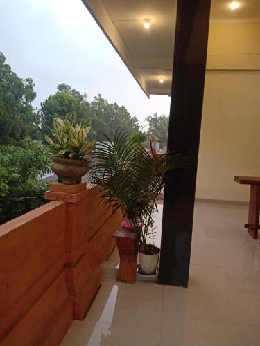 a balcony with potted plants on a wall at Ubud Suites Batuan in Sukawati