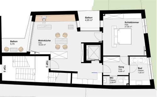 a floor plan of a house at Haus Fünf mit 2 Apartments und Studio-Loft mit Terrasse in Melk