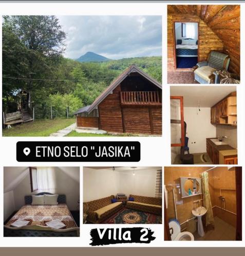 eine Collage mit verschiedenen Bildern einer Hütte in der Unterkunft Etno Selo Jasika in Prizren