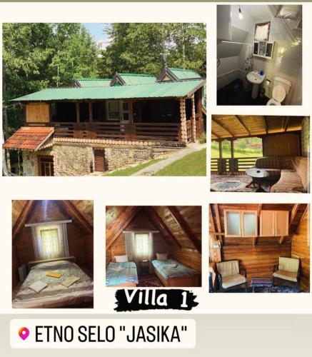 un collage de cuatro fotos de una casa en Etno Selo Jasika, en Prizren