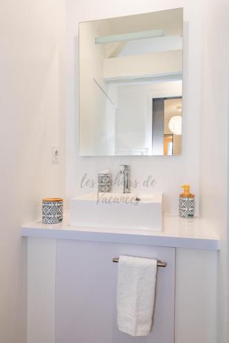 a bathroom with a sink and a mirror at Les Cahiers de Vacances in Amboise