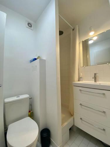a white bathroom with a toilet and a sink at Joli 2 pièces avec balcon. in Boulogne-Billancourt