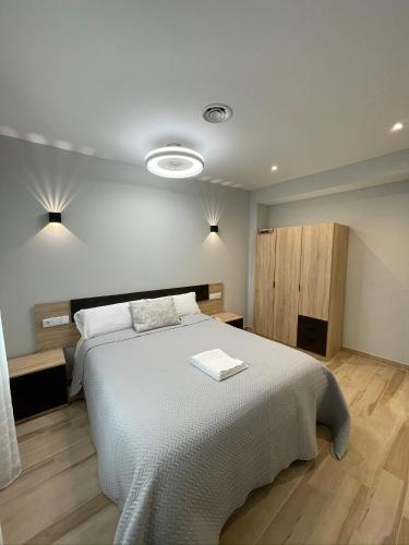 a bedroom with a large bed with a white blanket at Casa Alberto 2 drch in Tudela