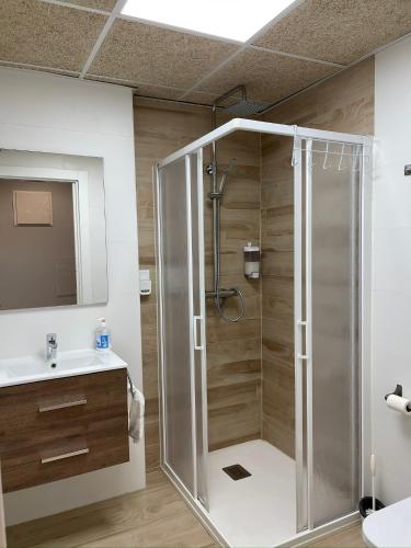 a bathroom with a shower and a sink at Casa Alberto 2 drch in Tudela