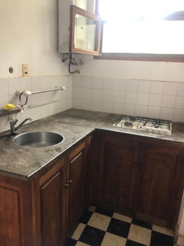 a kitchen with a sink and a counter top at Poneloya in Tarija