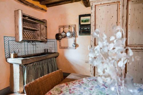 a kitchen with a sink and a stove in a room at Rifugium in Greve in Chianti