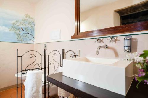 a bathroom with a sink and a mirror at Rifugium in Greve in Chianti