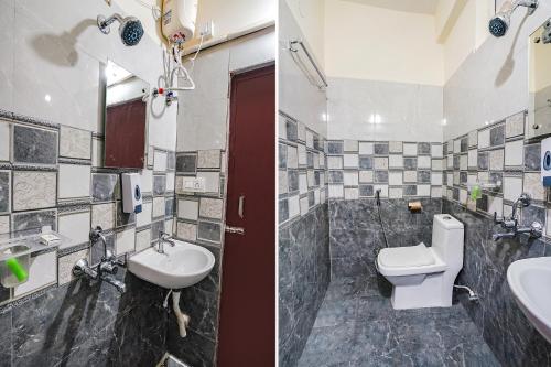 2 Bilder eines Badezimmers mit WC und Waschbecken in der Unterkunft Sree Karthikeya Suites in Hyderabad